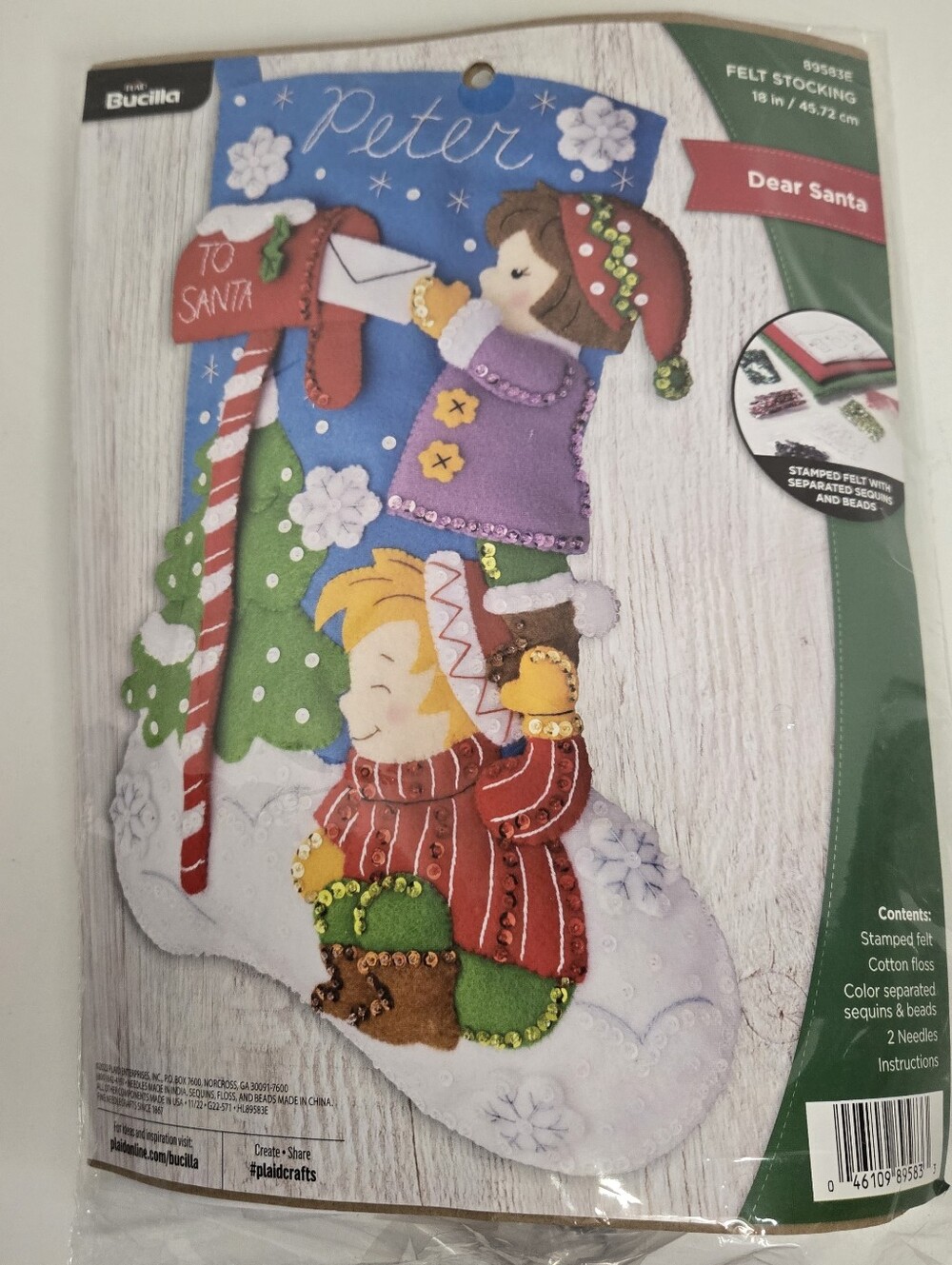 Bucilla DEAR SANTA Felt Christmas Stocking Kit 18" #89583E